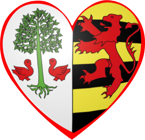 Logo-transparent Logo de Muespach, le village que j'aime. Composé du blason du village intégré dans un coeur rouge.